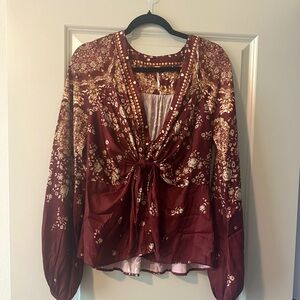 Free people Floral Burgundy Blouse